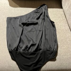 Express one shoulder black silk bodysuit top